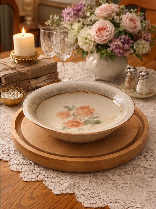Dresden Porcelain Other - Vintage Dresden China Floral Serving Bowl Gold Rim Peach Roses Cottagecore Decor